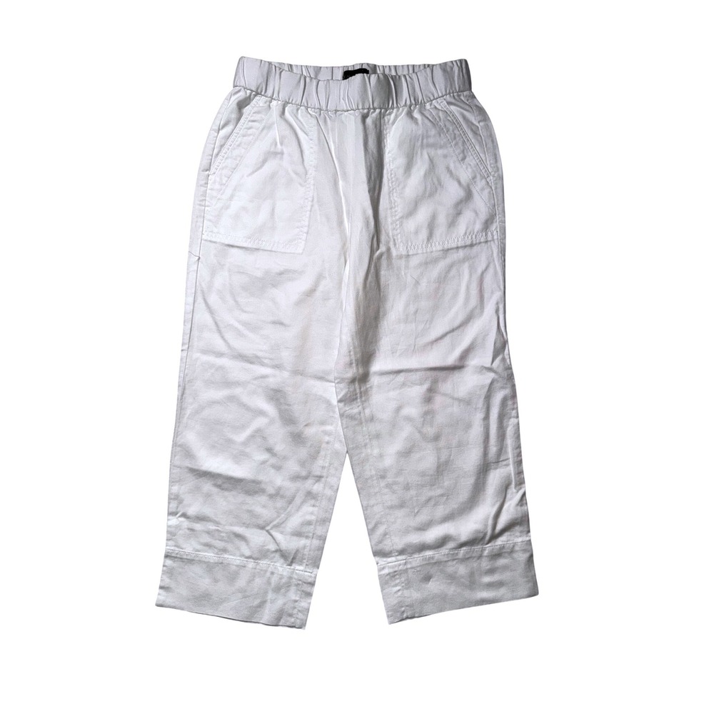 Talbots Petite White Wide Leg Crop Pants Linen Blend‎ Elastic Waist P